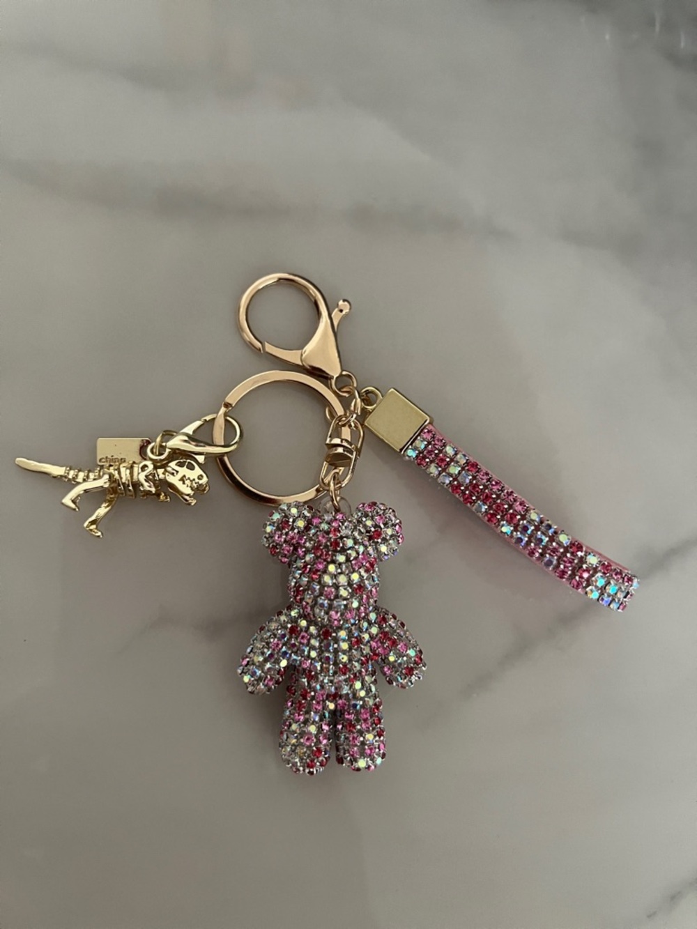 Women Quilted Shoulder Bag with Pink Crystal Bear Charm - Picture 2 of 4
